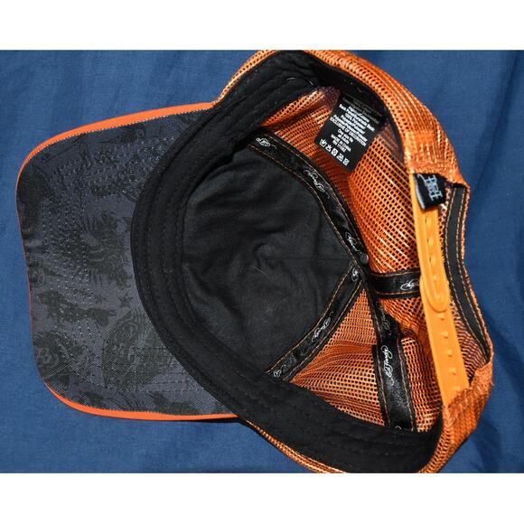 Ed Hardy Screaming Tiger Trucker Snapback Mesh Hat Baseball Cap Orange Y2K - Picture 9 of 10
